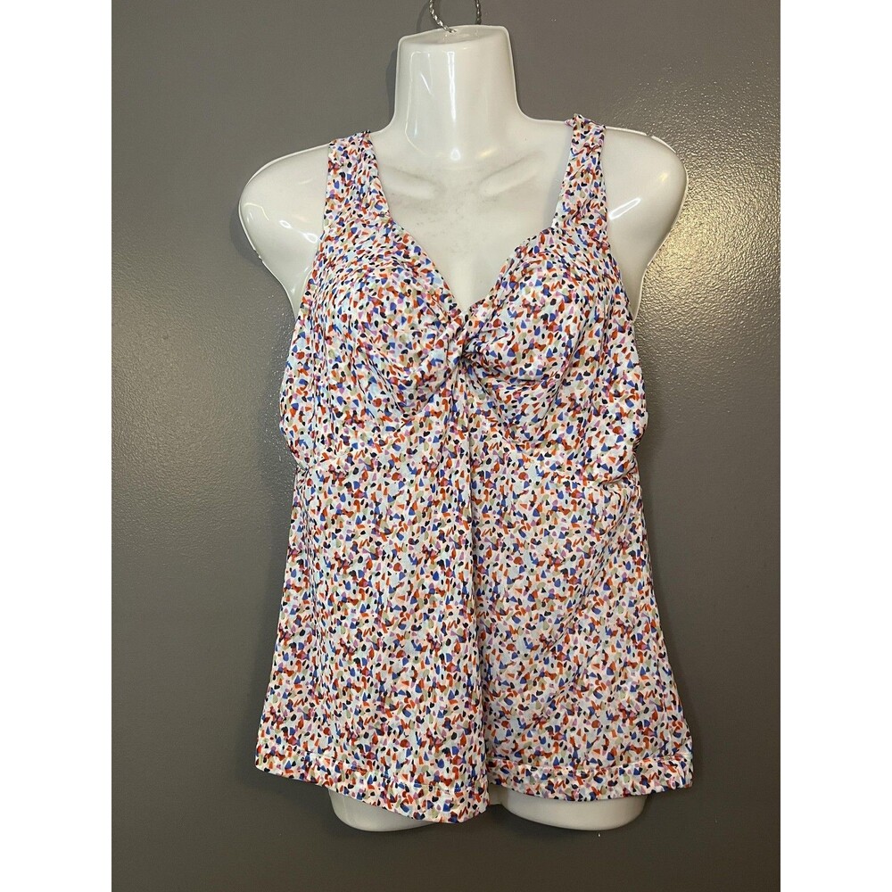 cabi Tank Top Womens Medium White Multicolor Confetti Print Knot Front 6314